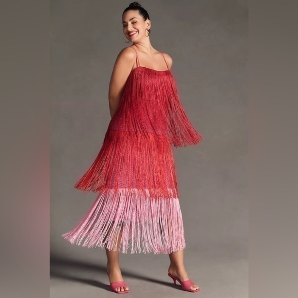 Anthropologie Let Me Be Tiered Fringe Ombre Dress
